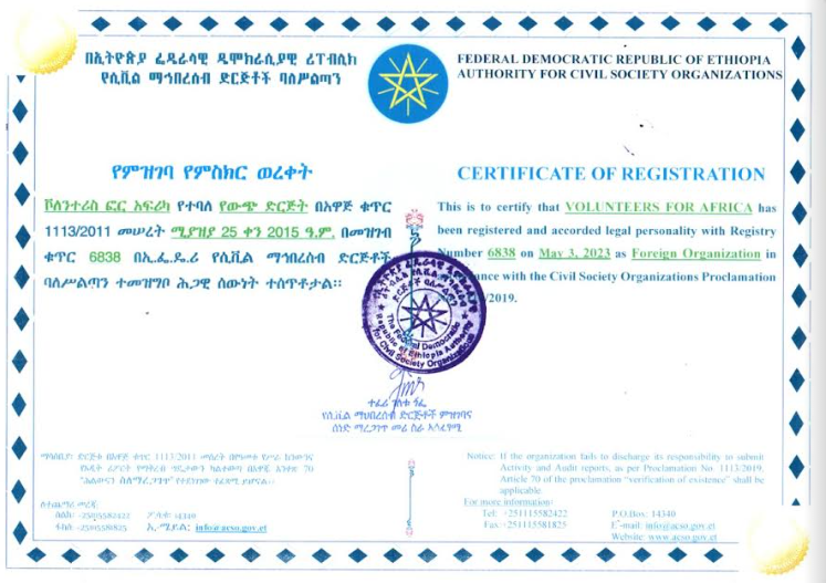 Registro como asociación civil extranjera en Etiopía